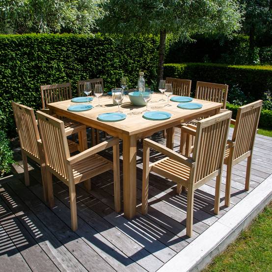Salon de jardin en teck JAVA - table carrée - 8 places - HAPPY GARDEN - Image 2