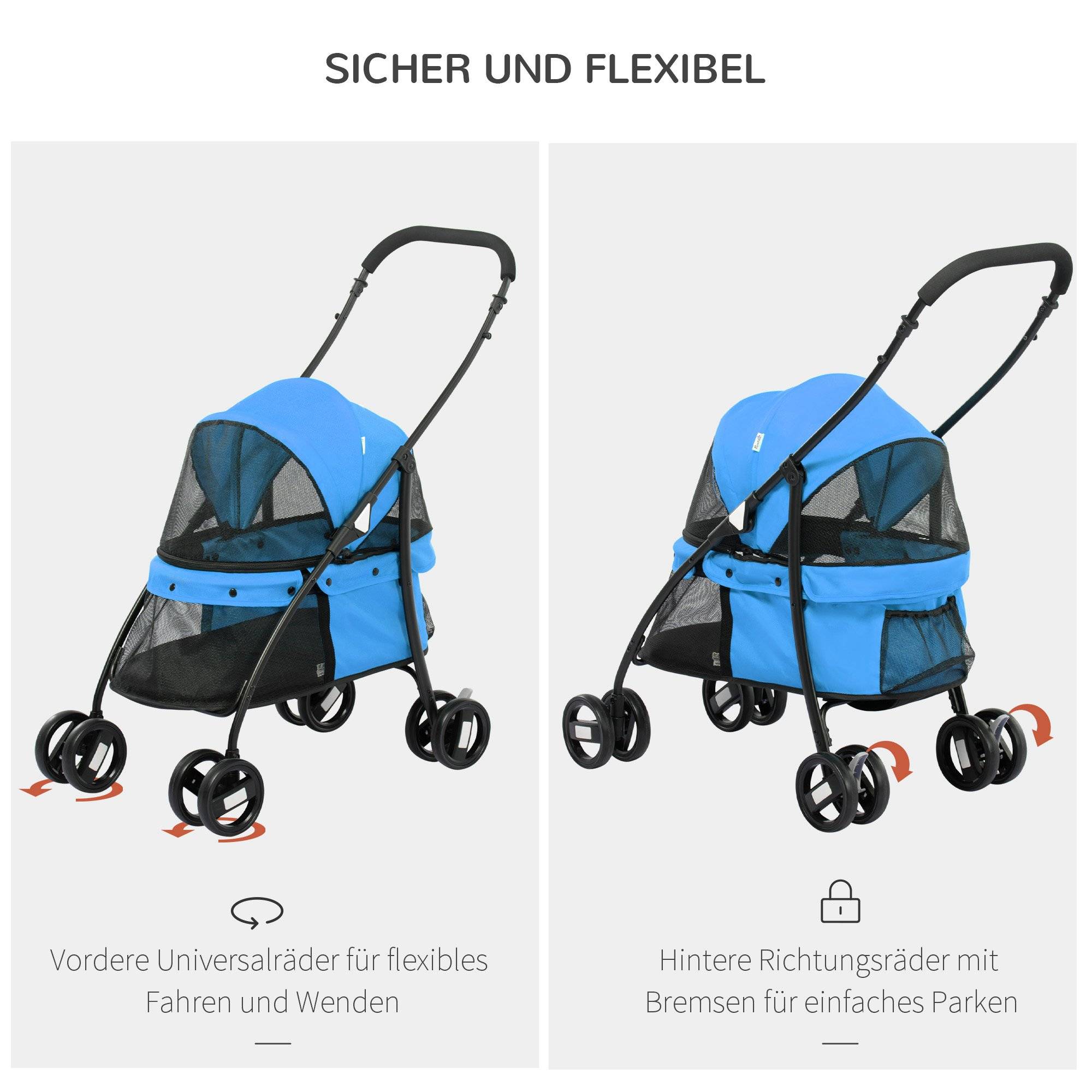 Poussette chien acier Oxford balade extérieure roues pivotantes 82x47x97cm Bleu - ComfortXL Outdoor Living - Image 7