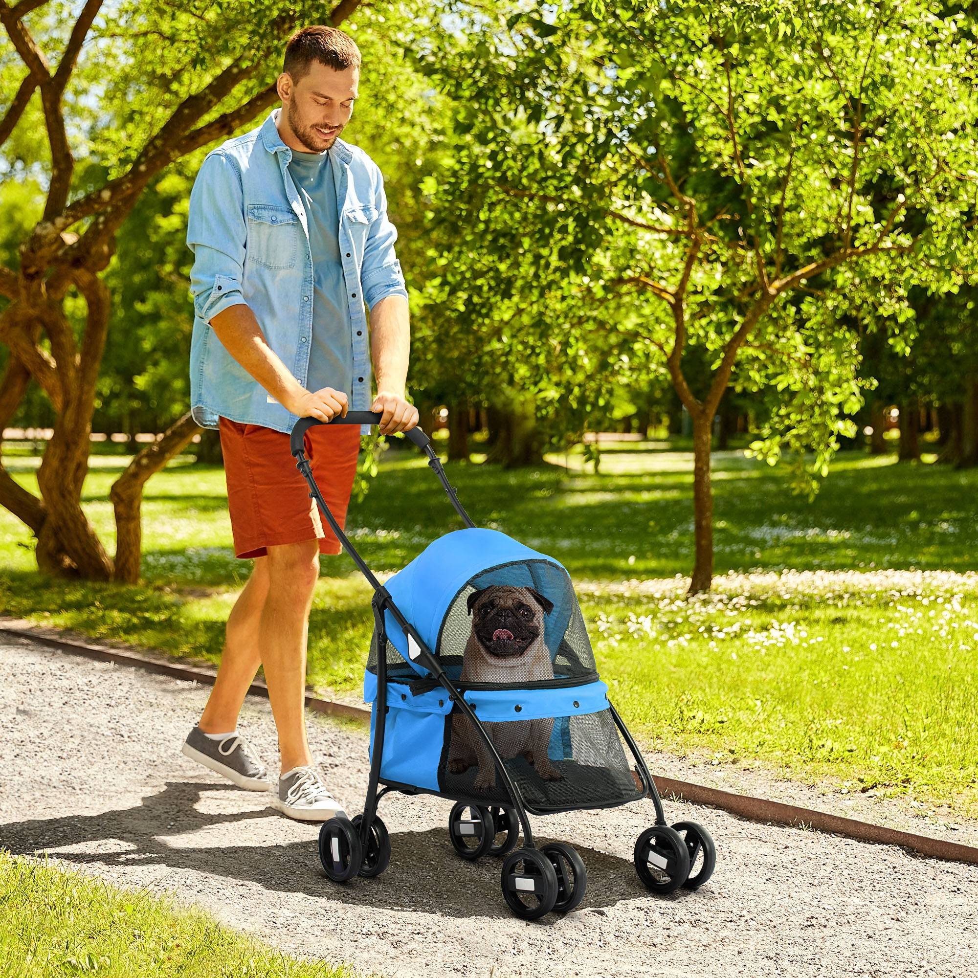 Poussette chien acier Oxford balade extérieure roues pivotantes 82x47x97cm Bleu - ComfortXL Outdoor Living - Image 3