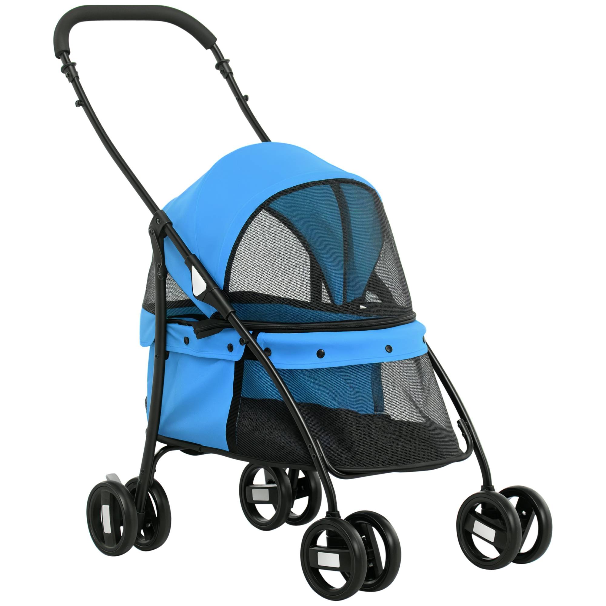 Poussette chien acier Oxford balade extérieure roues pivotantes 82x47x97cm Bleu - ComfortXL Outdoor Living - Image 1