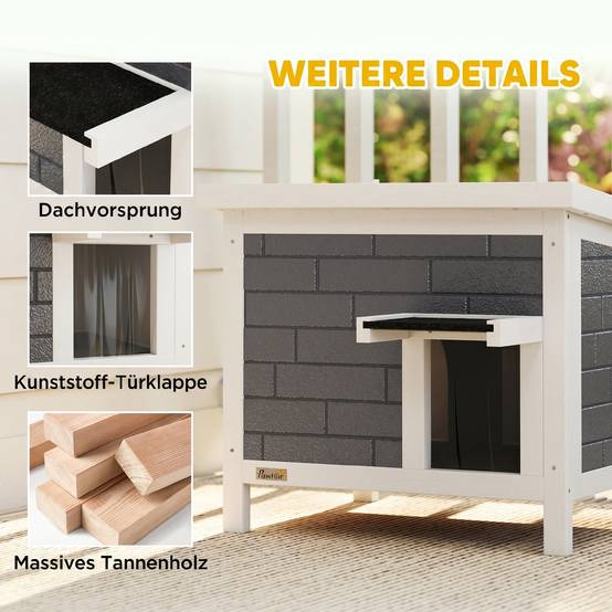 ComfortXL - Maison pour chat extérieur en sapin gris 61 x 51 x 53,5 cm isolée aluminium avec toit ouvrant pour animaux jusqu’à 5 kg - Image 7