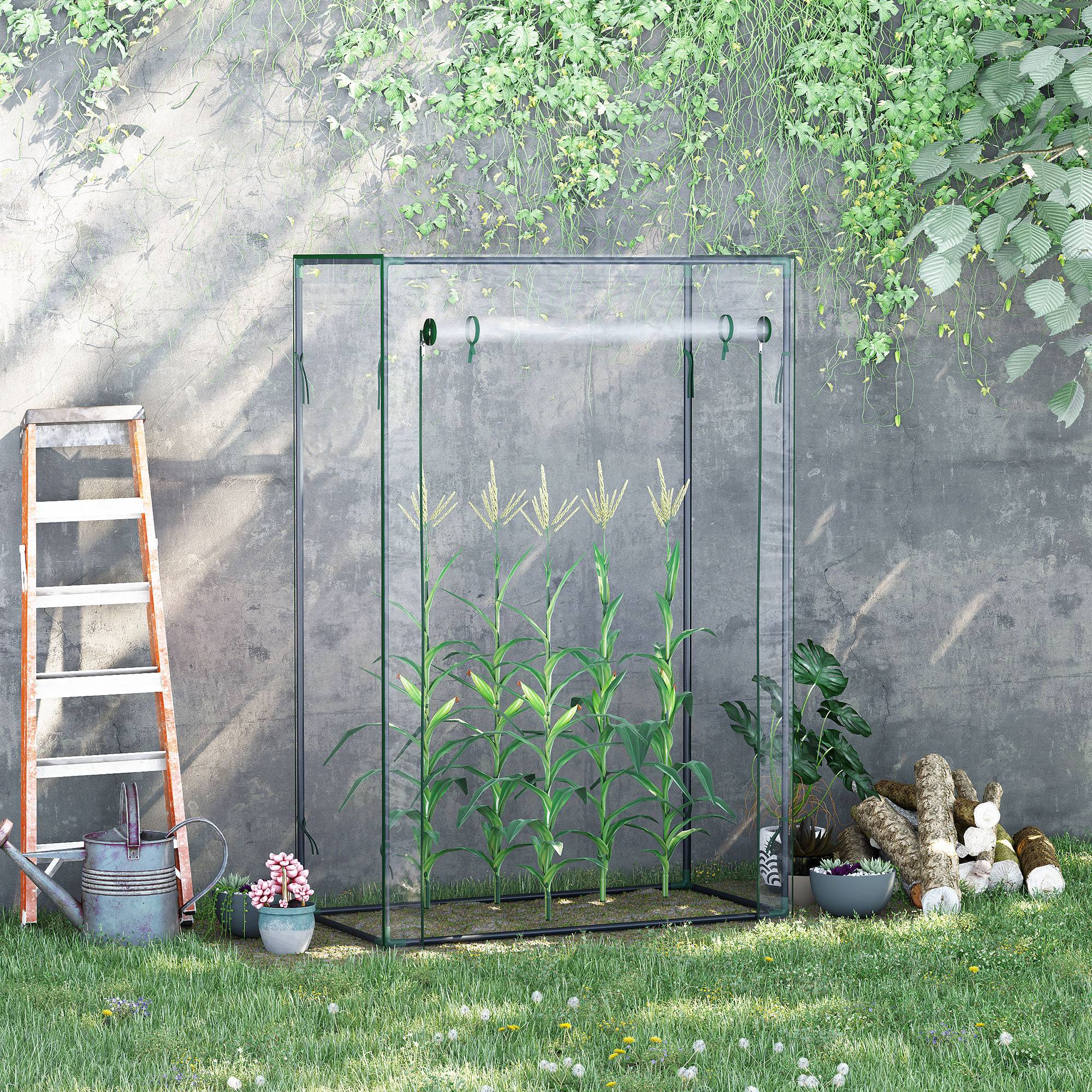 Sans Marque - Serre jardin balcon bâche PVC renforcé acier porte zip légumes plantes fleurs 100x50x150 cm blanc - Image 3