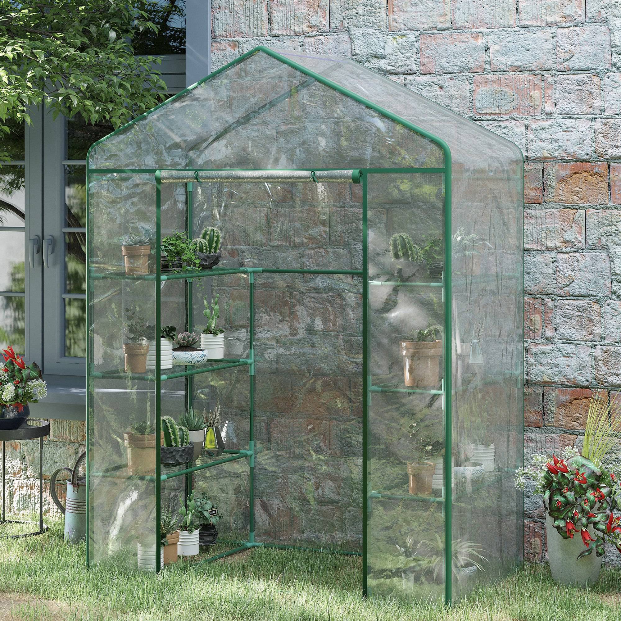 Sans Marque - Serre jardin 8 étagères bâche transparente PVC porte enroulable 143x73x195 cm transparent - Image 4