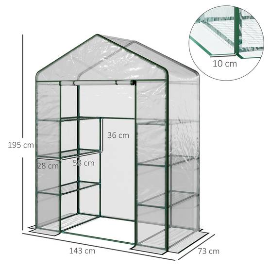 Sans Marque - Serre jardin 8 étagères bâche transparente PVC porte enroulable 143x73x195 cm transparent - Image 5