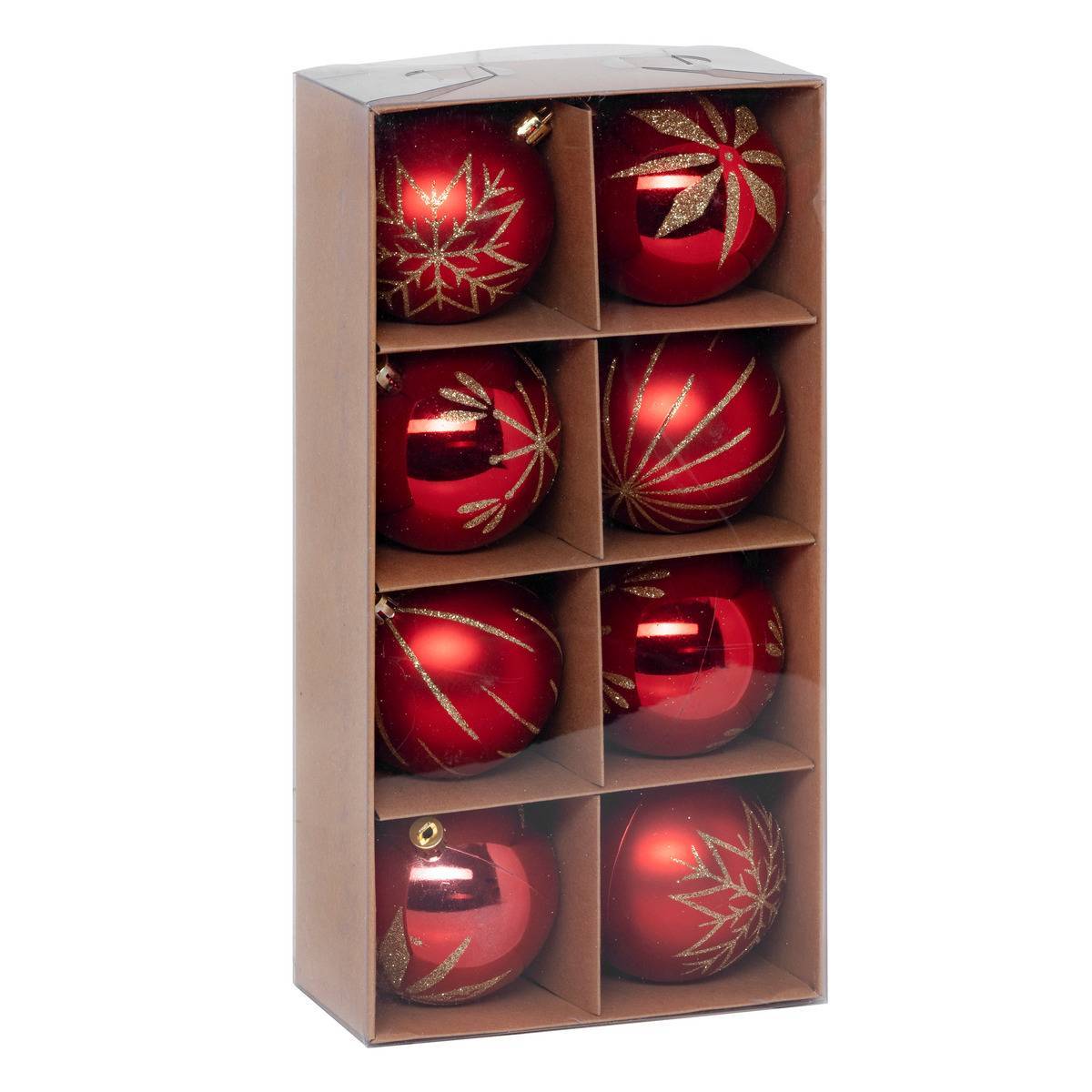 Fééric Lights & Christmas - Boules de Noël "Colorama de Noël" lot de 8 en plastique recyclé D8cm rouge doré - Atmosphera Créateur d'intérieur - Imagen 1