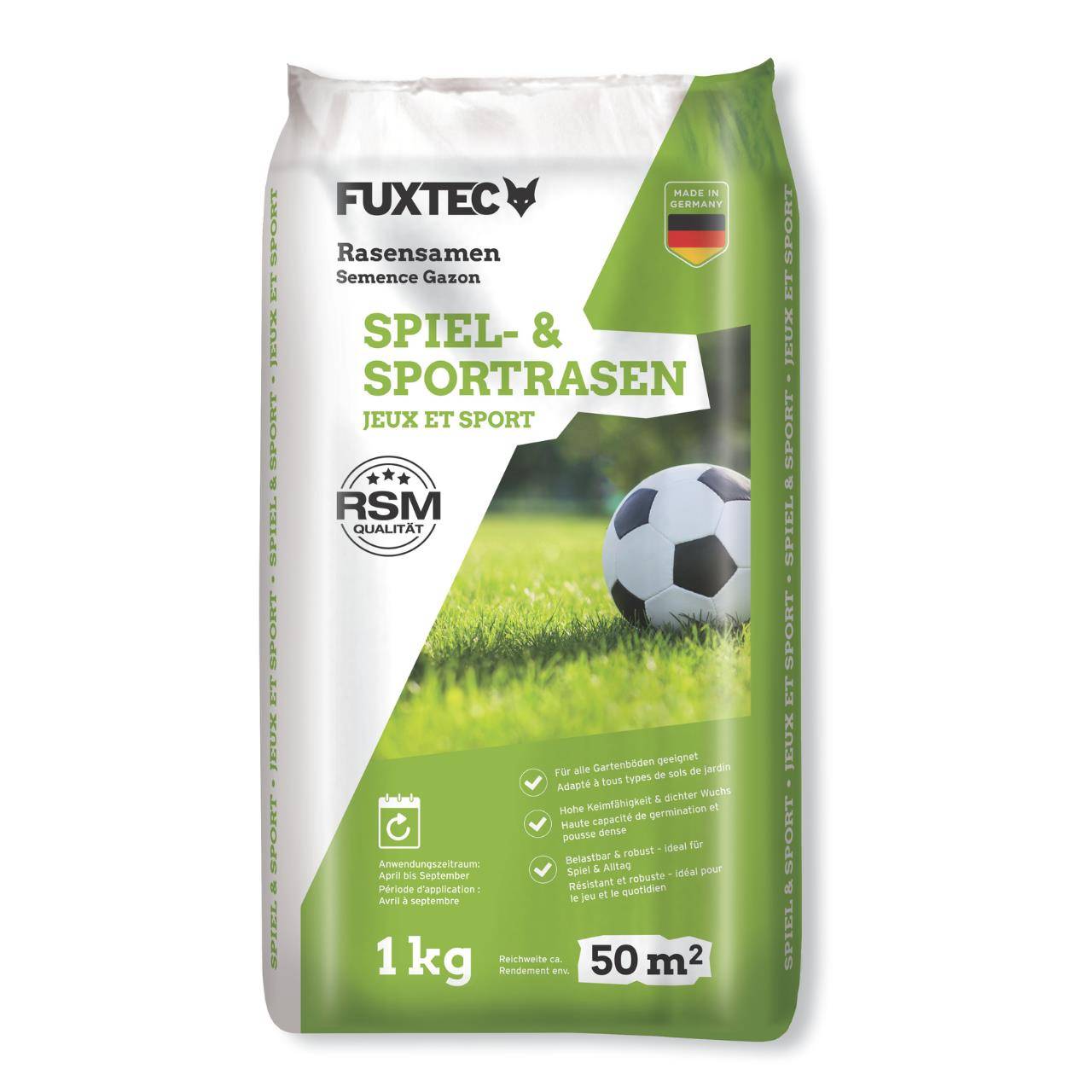 Semences de gazon sport et jeux 1 kg FUXTEC FX-RSSP1 pelouse résistante au piétinement jardin et zones de loisirs