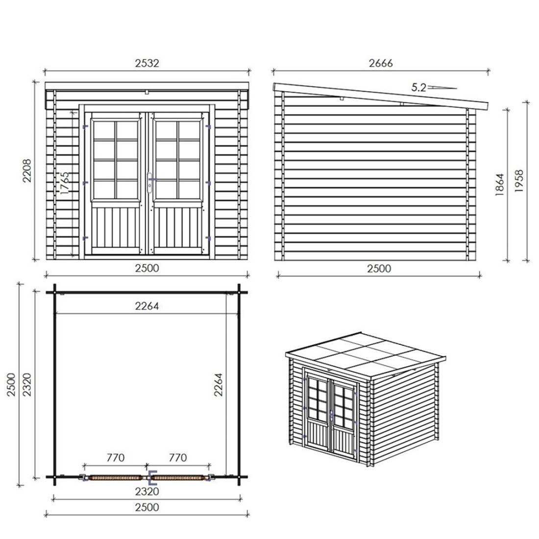 Altanka - Abri de jardin en bois - 6.25m2 - 2.5x2.5m - Traité - Ep. 28mm - Couleur: vert - DOM724 - ALTANKA - Image 4