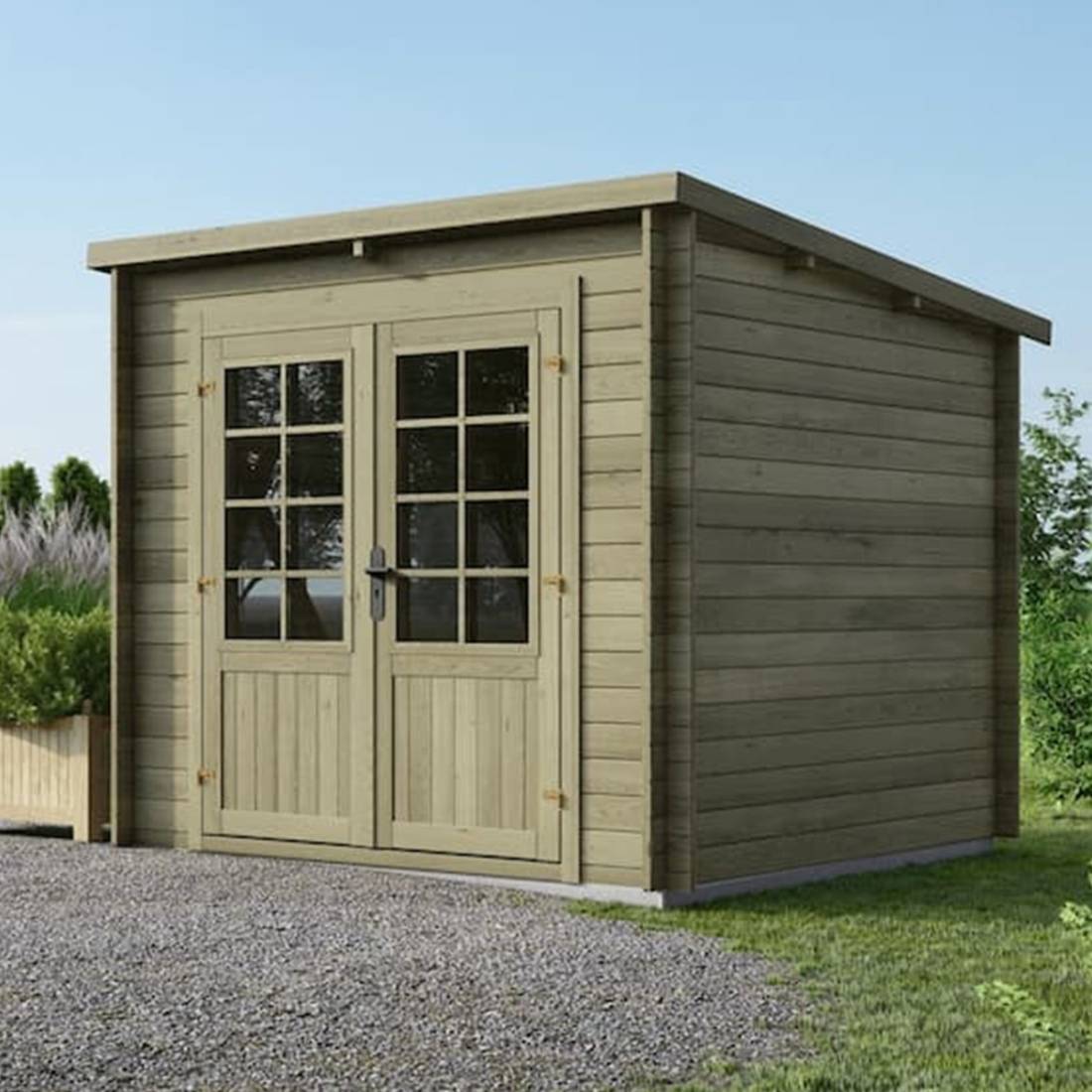 Altanka - Abri de jardin en bois - 6.25m2 - 2.5x2.5m - Traité - Ep. 28mm - Couleur: vert - DOM724 - ALTANKA - Image 2