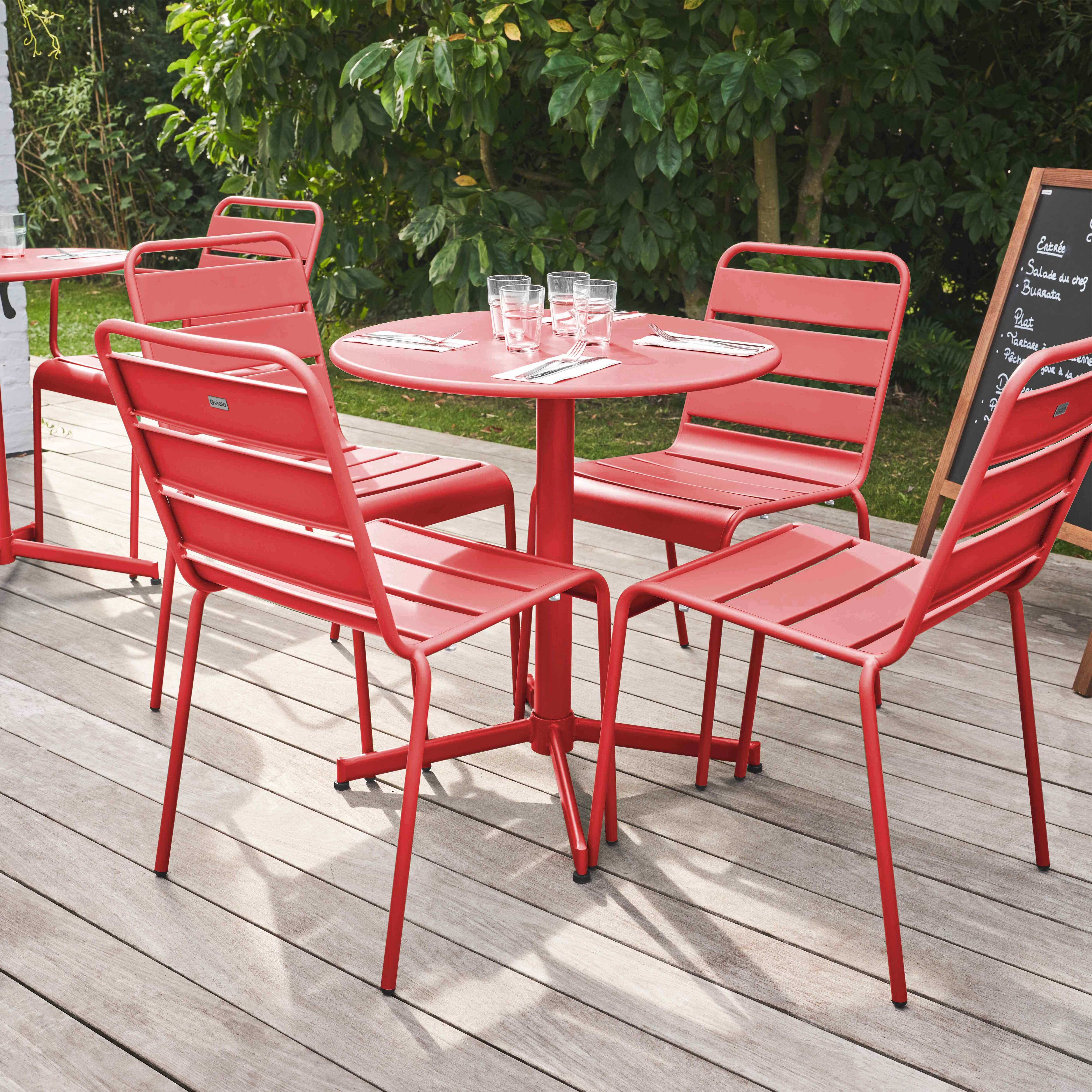 Oviala - Ensemble table de jardin ronde et 4 chaises rouge Palavas - Oviala - Imagen 2
