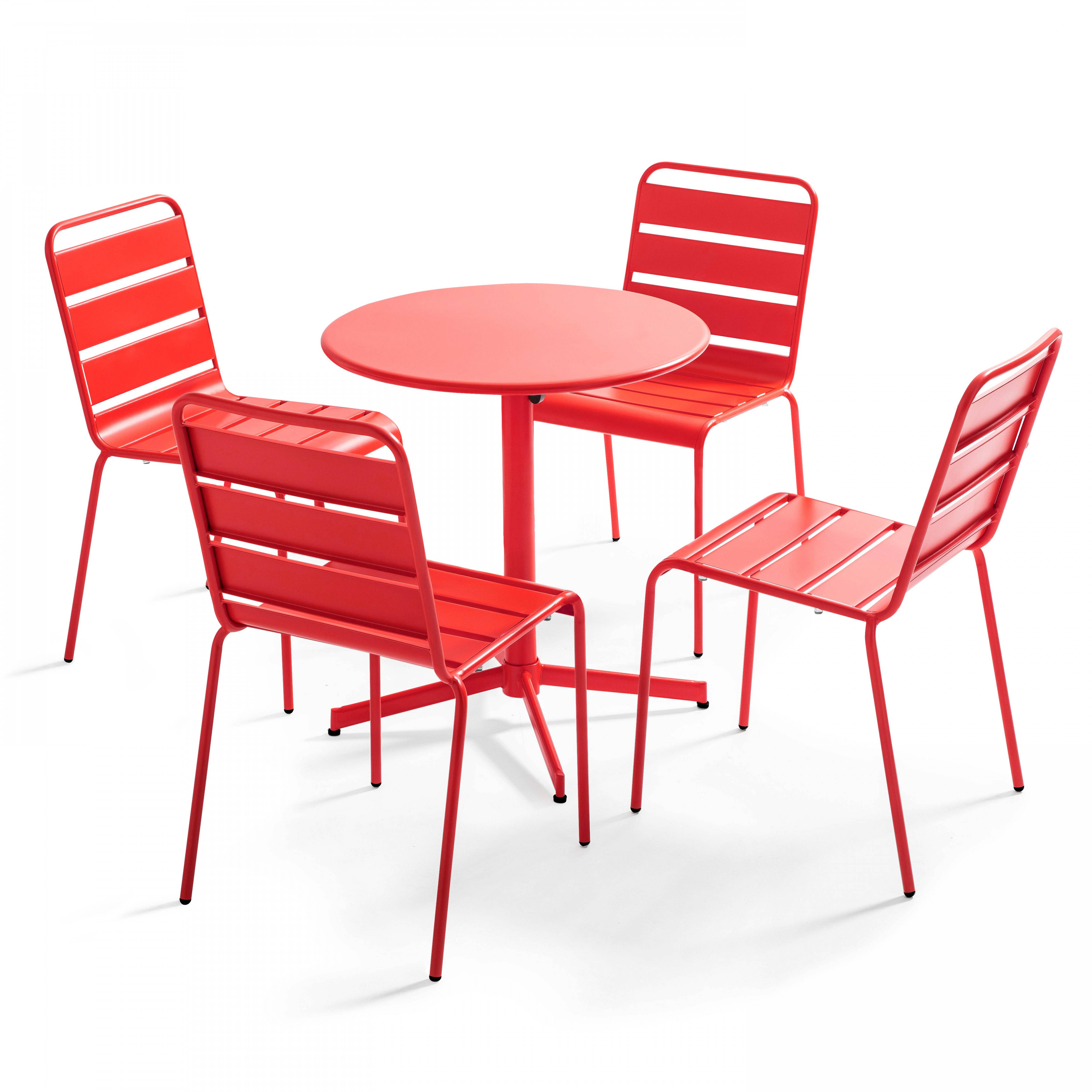 Oviala - Ensemble table de jardin ronde et 4 chaises rouge Palavas - Oviala - Imagen 1