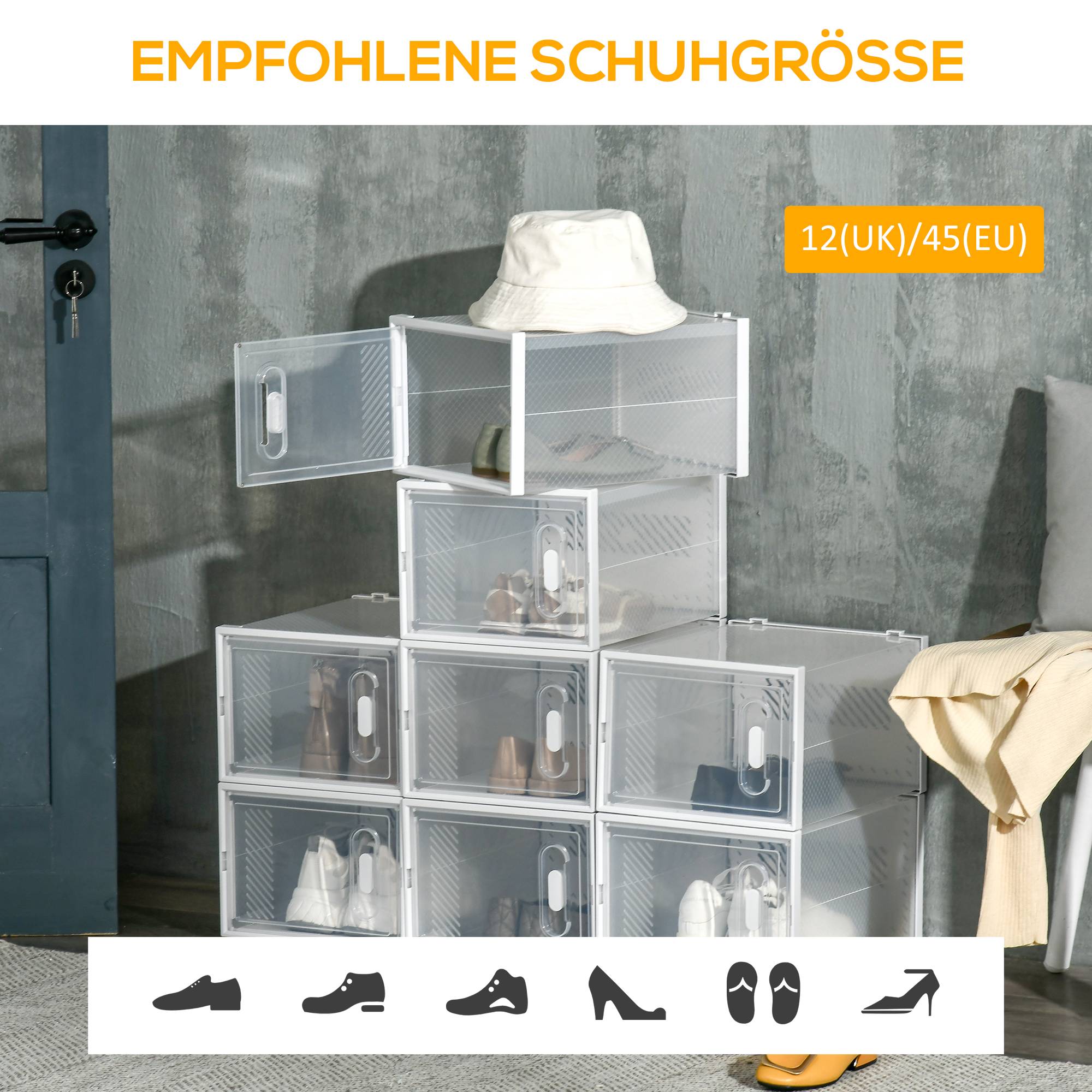 Range-chaussures 8 pièces, boîtes à chaussures empilables pour chaussures jusqu'à la pointure 46, portes magnétiques, plastique, 28 x 36 x 21 cm - Image 8