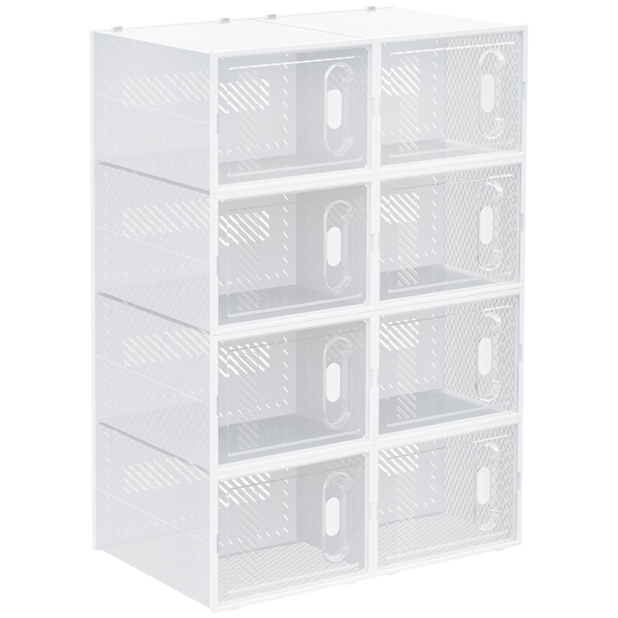 Range-chaussures 8 pièces, boîtes à chaussures empilables pour chaussures jusqu'à la pointure 46, portes magnétiques, plastique, 28 x 36 x 21 cm
