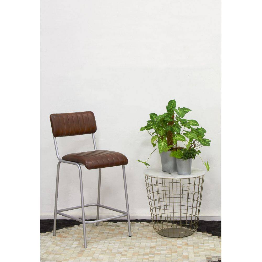 Aubry Gaspard - Tabouret de bar en cuir et métal Hauteur Siège 65 cm - Imagen 2
