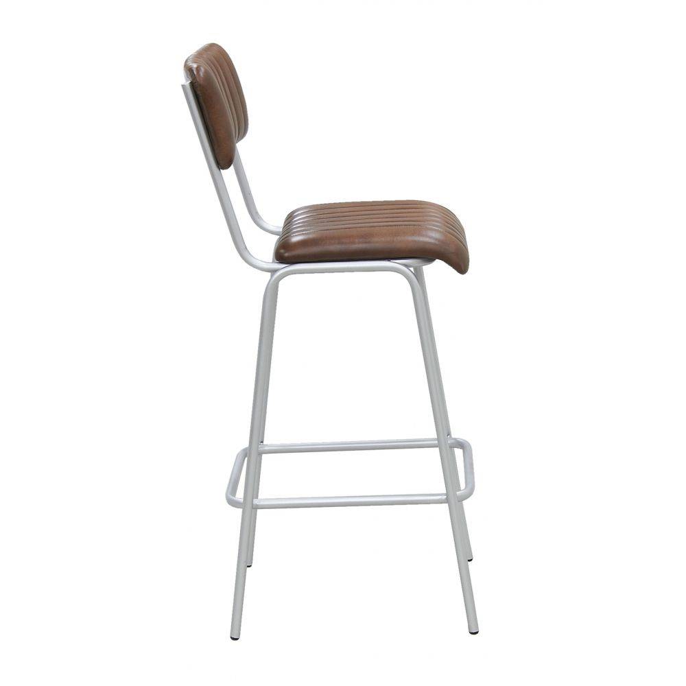 Aubry Gaspard - Tabouret de bar en cuir et métal Hauteur Siège 65 cm - Imagen 3