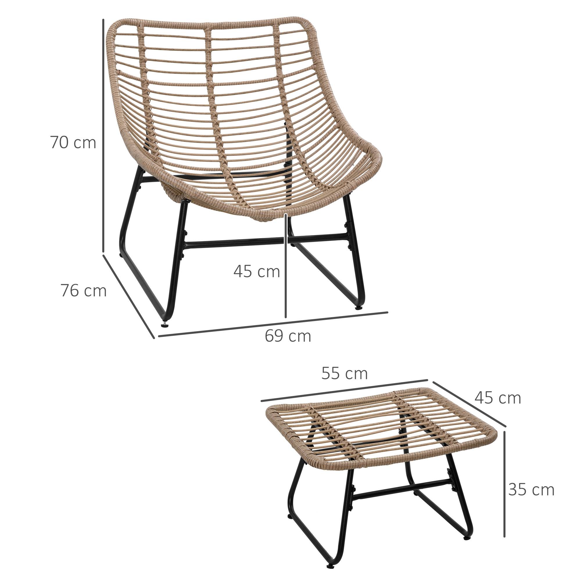 Fauteuil chaise de jardin avec repose-pieds en métal époxy et résine tressée aspect rotin avec coussins - Image 5