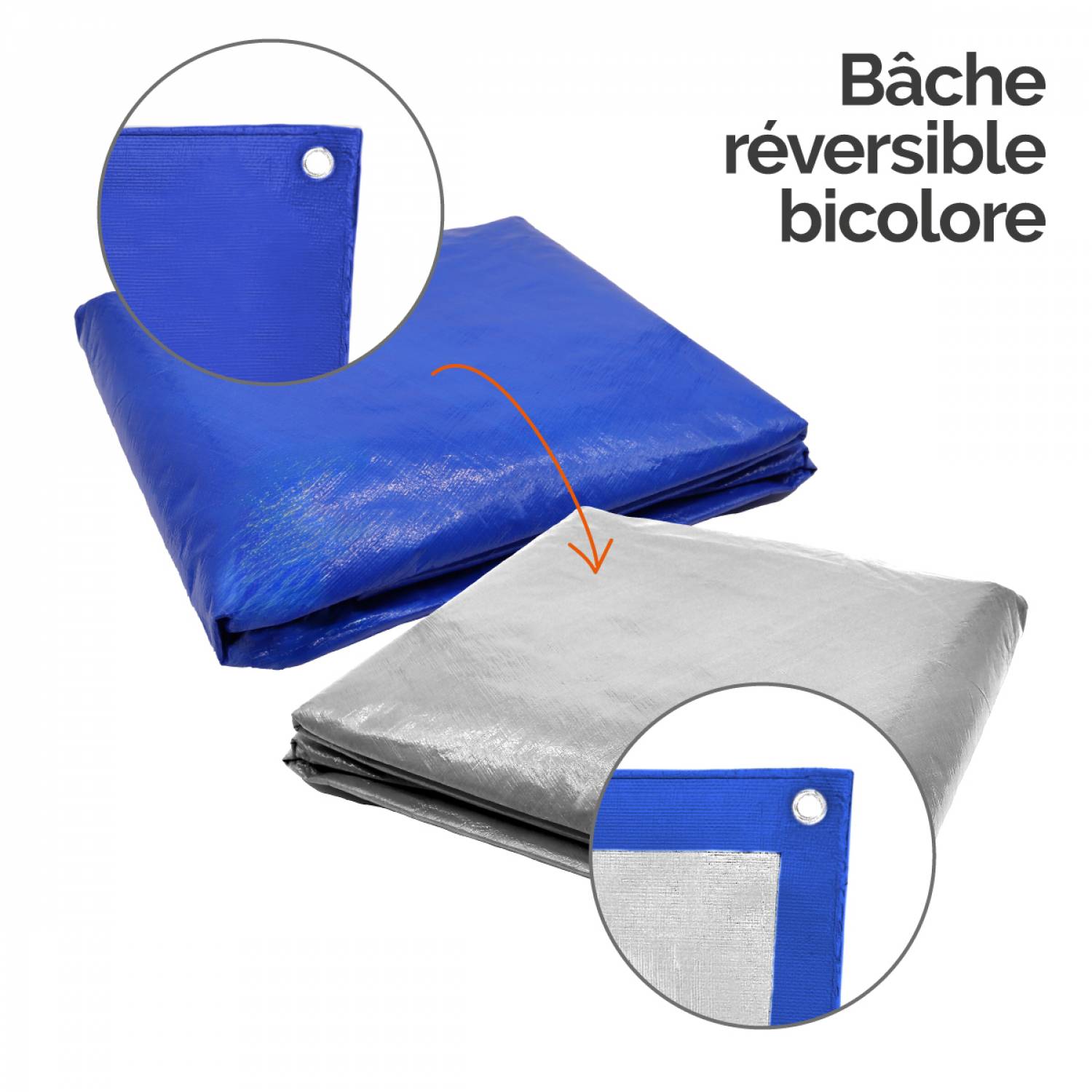 Linxor - Bâche de protection réversible 4 saisons pour piscine hors sol - Rectangle 2 x 4 m - 150 gsm - Bleu et gris - Linxor - Imagen 4