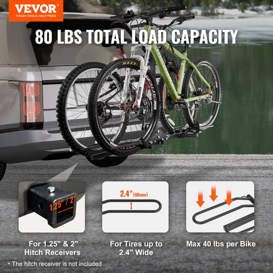 Vevor - VEVOR Porte-vélos attelage 2 vélos 36 kg, compatible récepteurs 30/51 mm, inclinable et pliable. - Image 2