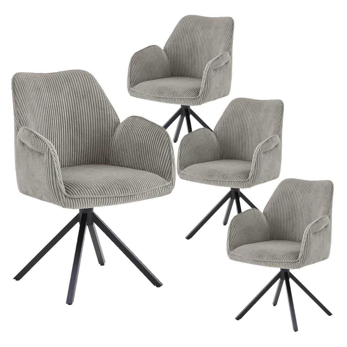 ALTOBUY - Lot de 4 Fauteuils de table Pivotants Tissu Velours Côtelé Beige - DELIA - Image 1
