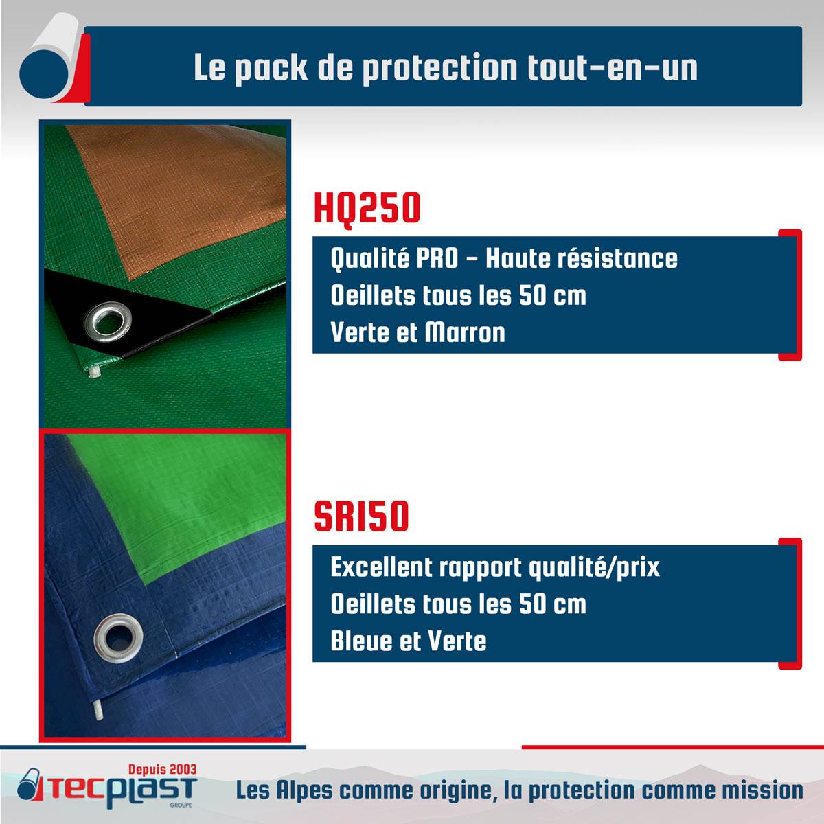 Pack 2 Bâches de Protection - Top Tailles - 3x5m (x1) HQ250MU + 4x5m (x1) SR150MU - Bâches imperméables - PD5MU TECPLAST - Image 3