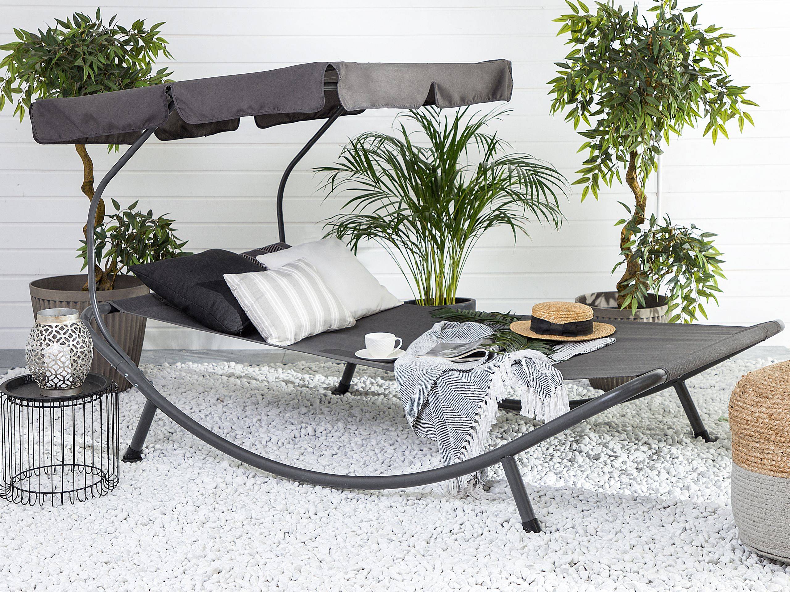 Beliani - Chaise Longue de Jardin en Acier et Tissu Gris Design Résistant et Luxueux pour Jardin ou Terrasse Moderne - Imagen 2