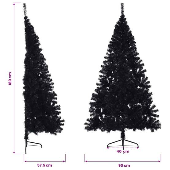 Vidaxl - Demi sapin de Noël artificiel avec support Noir 180 cm PVC vidaXL 344677 - Image 3