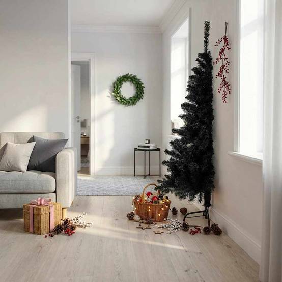 Vidaxl - Demi sapin de Noël artificiel avec support Noir 180 cm PVC vidaXL 344677 - Image 1