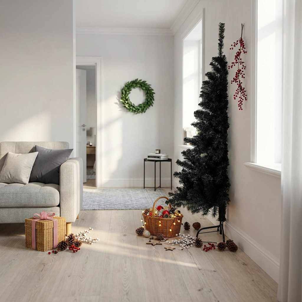 Vidaxl - Demi sapin de Noël artificiel avec support Noir 180 cm PVC vidaXL 344677 - Image 1