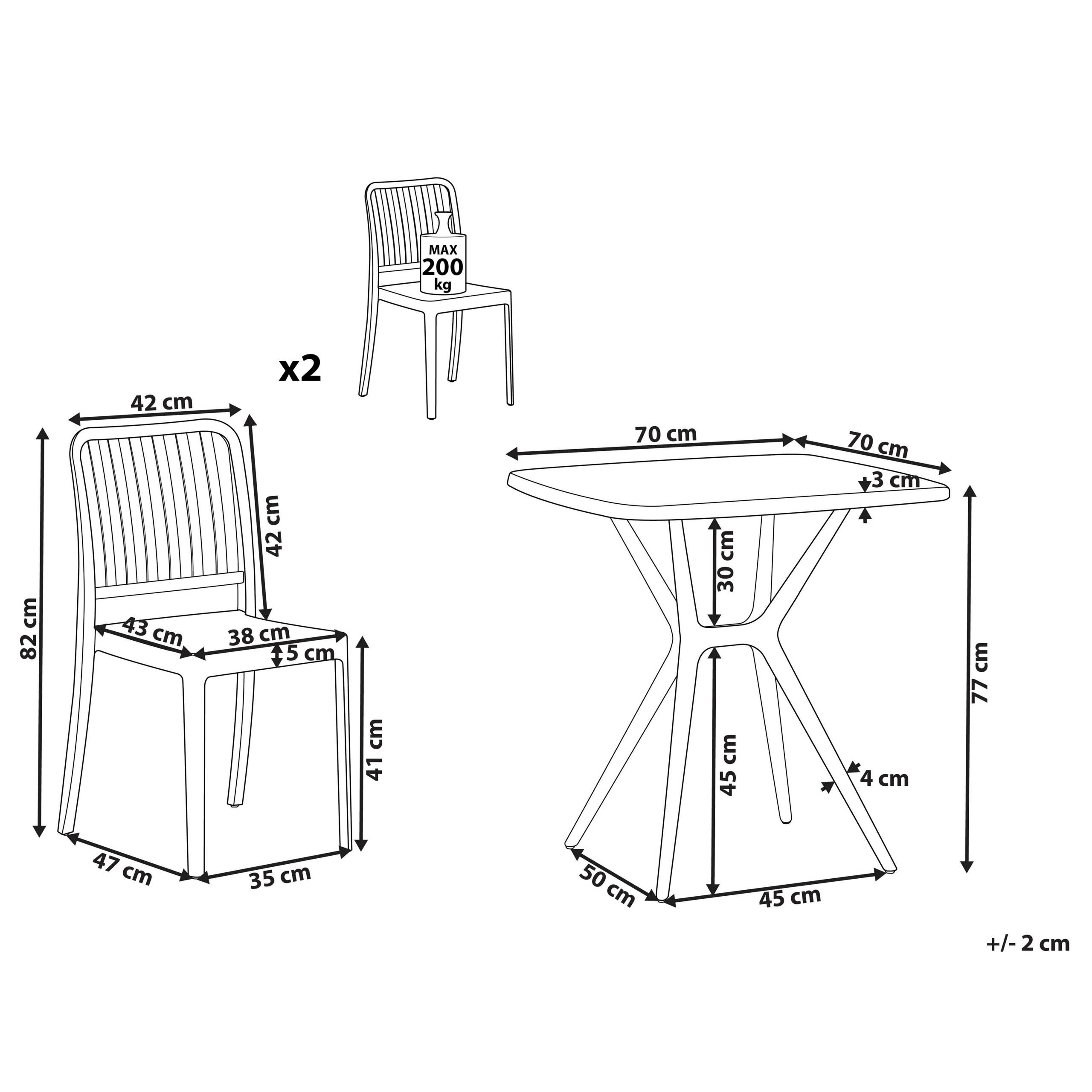 Beliani - Set de Bistro Blanc Plastique 2 Chaises Table Moderne Enseble Jardin Meuble de Balcon - Imagen 3