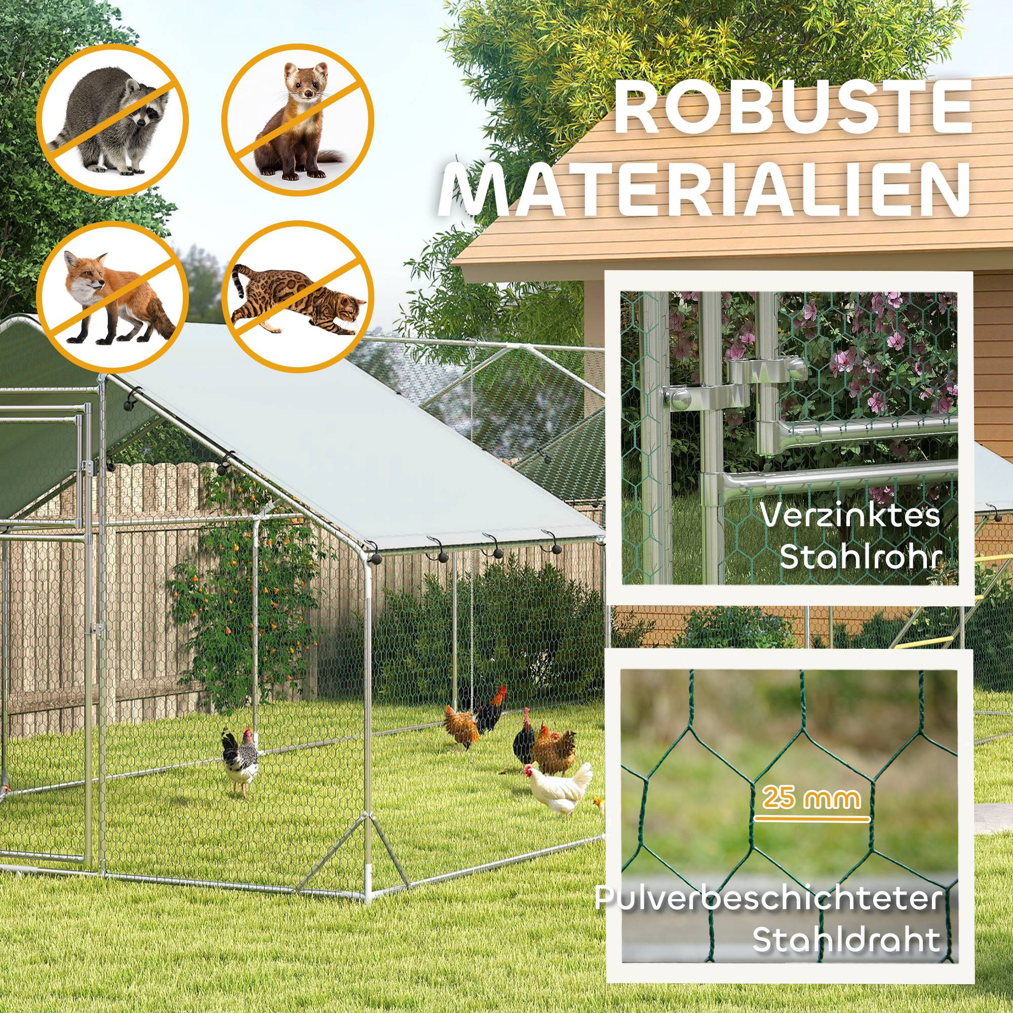 Poulailler, enclos, bâche anti-UV, grillage, distributeur, 24-30 poules - Image 8