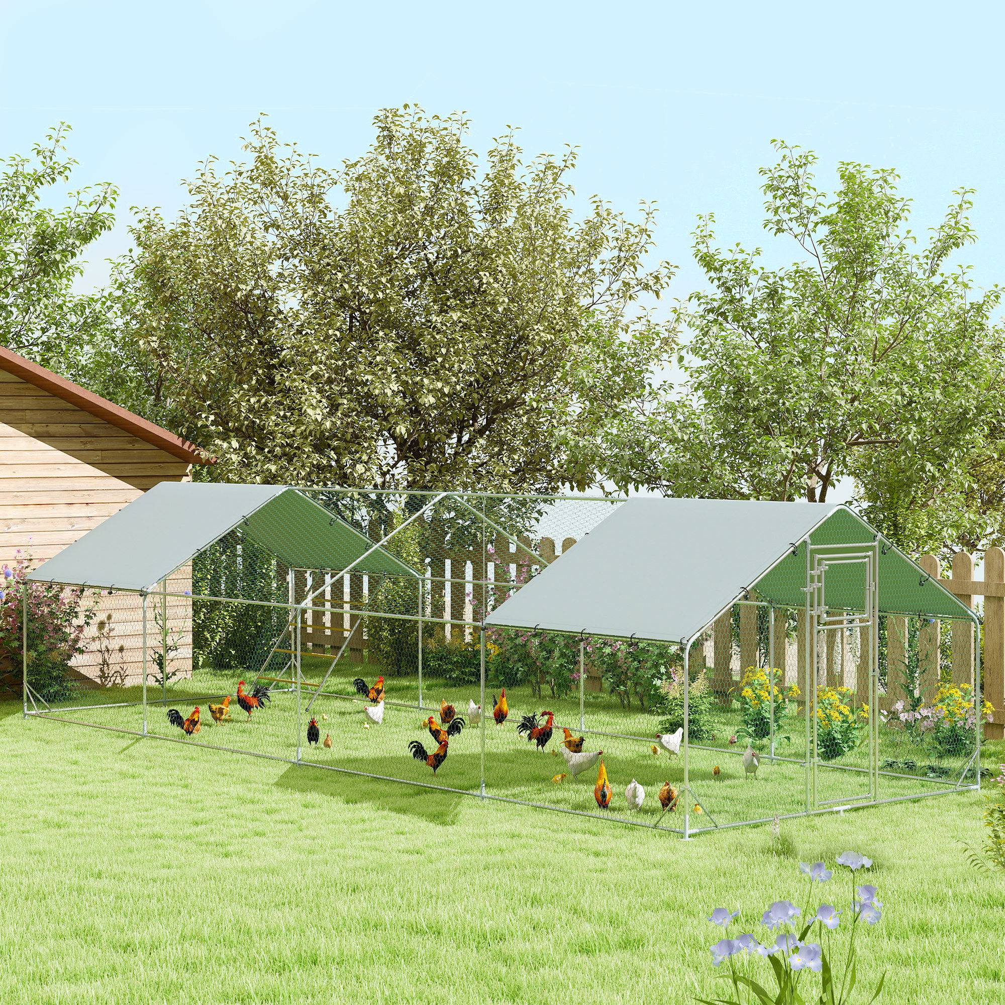 Poulailler, enclos, bâche anti-UV, grillage, distributeur, 24-30 poules - Image 3