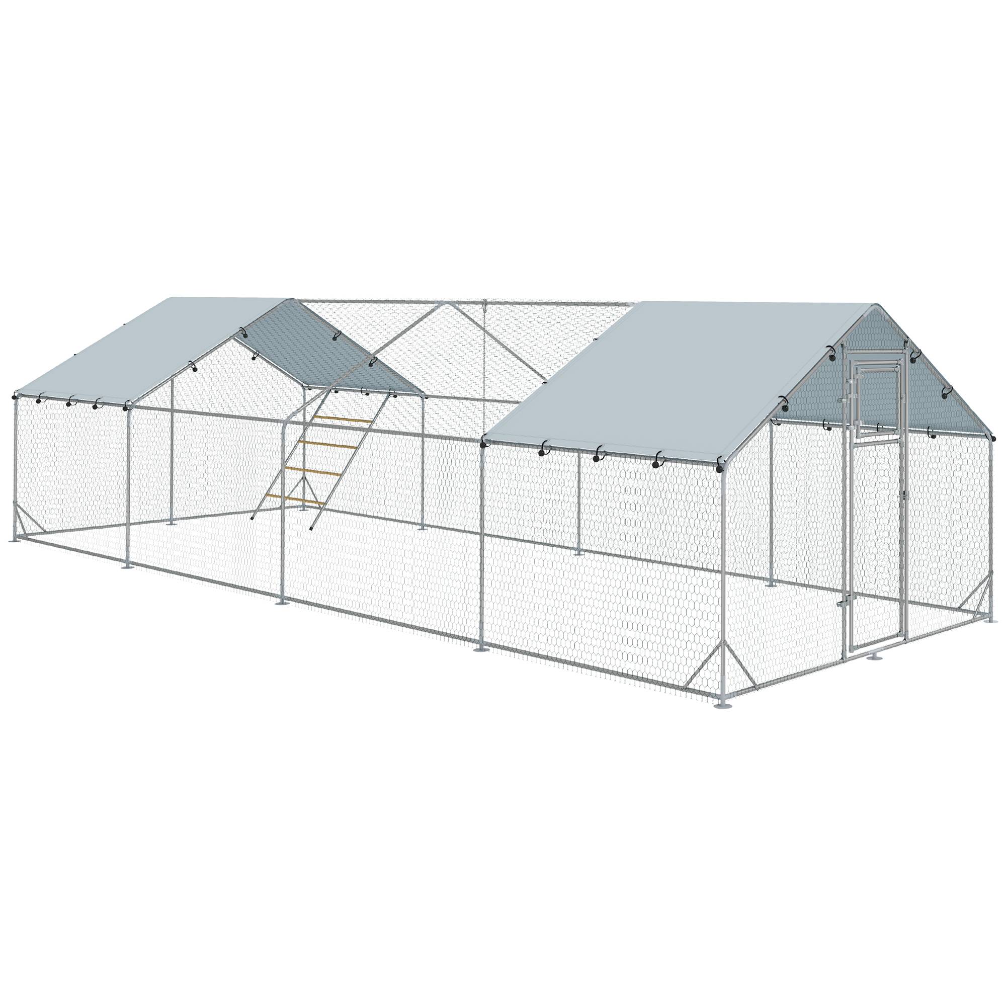 Poulailler, enclos, bâche anti-UV, grillage, distributeur, 24-30 poules - Image 1