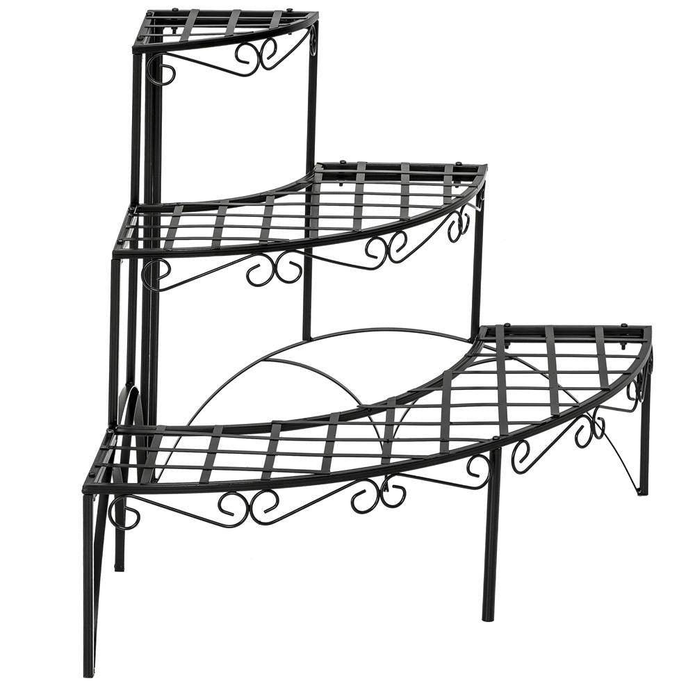 Helloshop26 - Escalier étagère porte plantes d'angle en fer 3 niveaux métal noir - Imagen 1