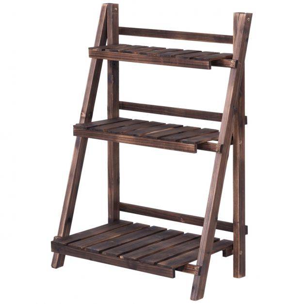 Helloshop26 - Etagère pliable pour plantes 3 niveaux en bois de sapin charge max 12kg marron - Imagen 1