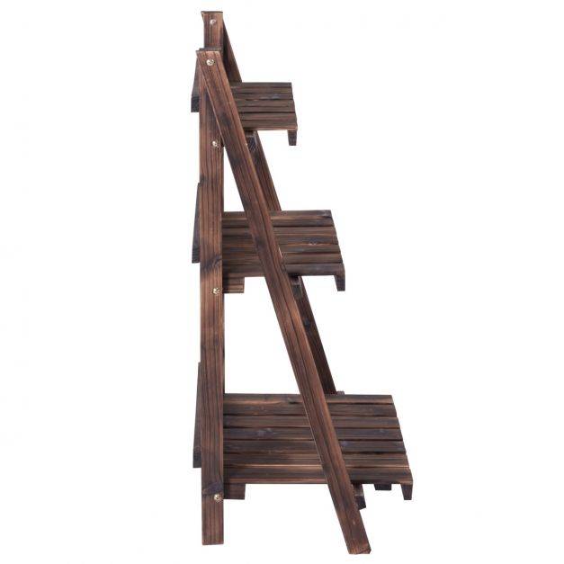 Helloshop26 - Etagère pliable pour plantes 3 niveaux en bois de sapin charge max 12kg marron - Imagen 3