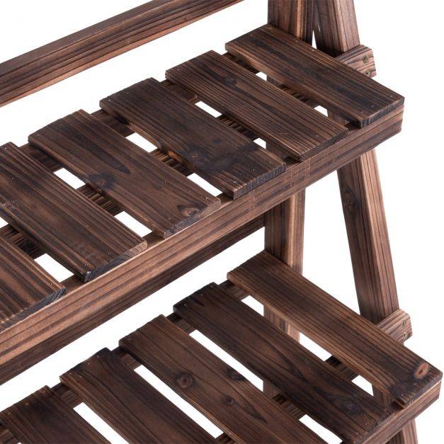 Helloshop26 - Etagère pliable pour plantes 3 niveaux en bois de sapin charge max 12kg marron - Imagen 4