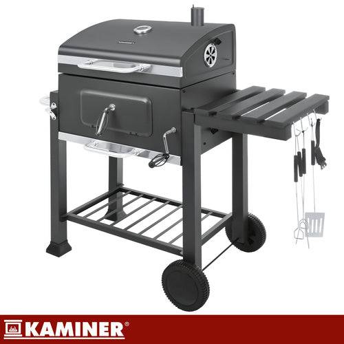 Barbecue de jardin au charbon de bois avec grille en fonte, cheminée avec couvercle, bac à cendres et thermomè - Image 7