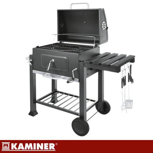 Barbecue de jardin au charbon de bois avec grille en fonte, cheminée avec couvercle, bac à cendres et thermomè - Image 6