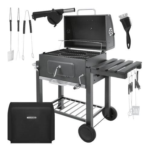 Barbecue de jardin au charbon de bois avec grille en fonte, cheminée avec couvercle, bac à cendres et thermomè - Image 3