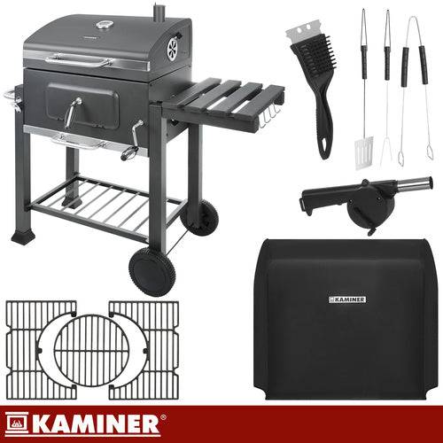 Barbecue de jardin au charbon de bois avec grille en fonte, cheminée avec couvercle, bac à cendres et thermomè - Image 5