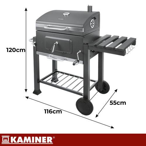 Barbecue de jardin au charbon de bois avec grille en fonte, cheminée avec couvercle, bac à cendres et thermomè - Image 2