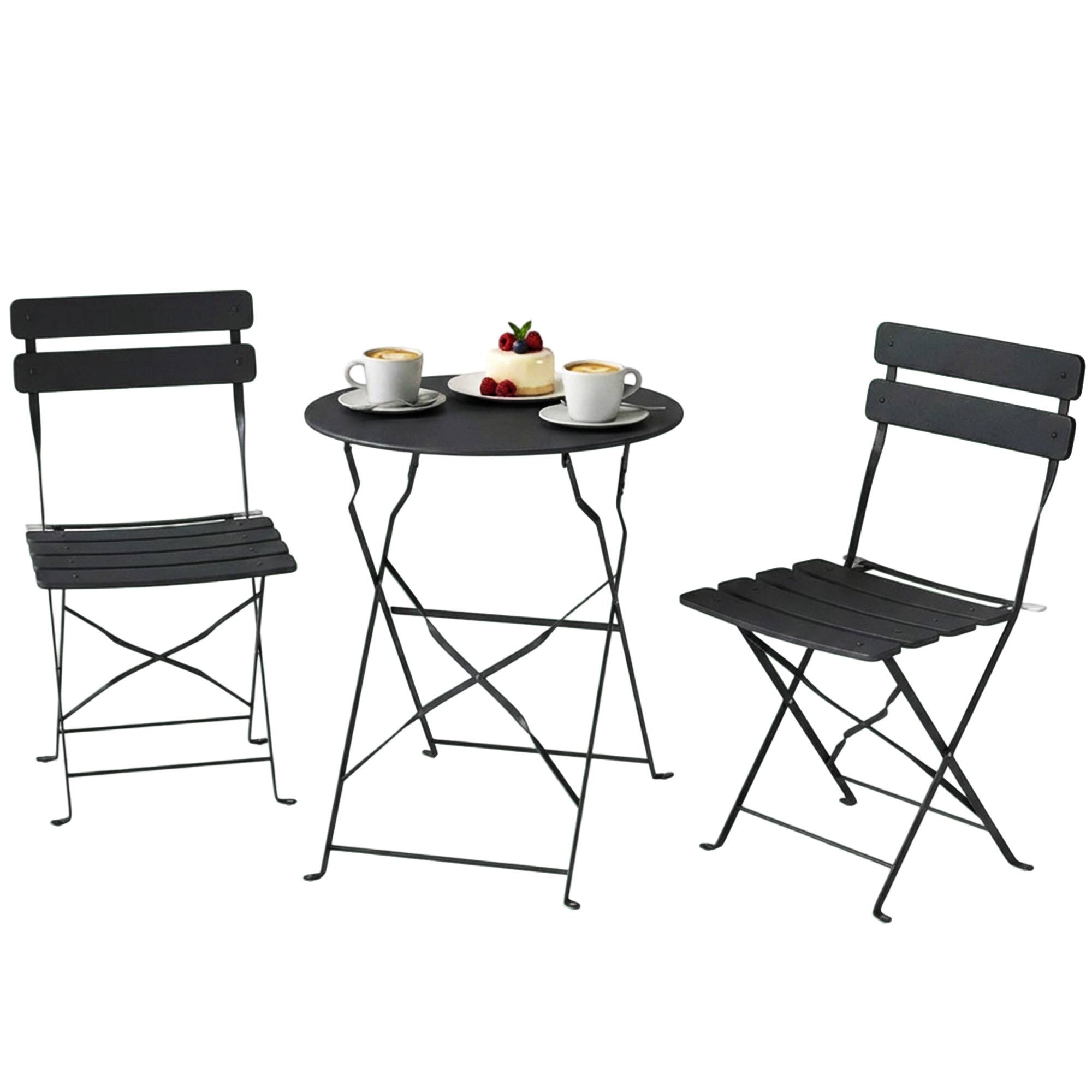ComfortXL - Petit ensemble bistrot pliant métal jardin 2 chaises et table ronde 58cm noir - ComfortXL Outdoor Living - Image 2