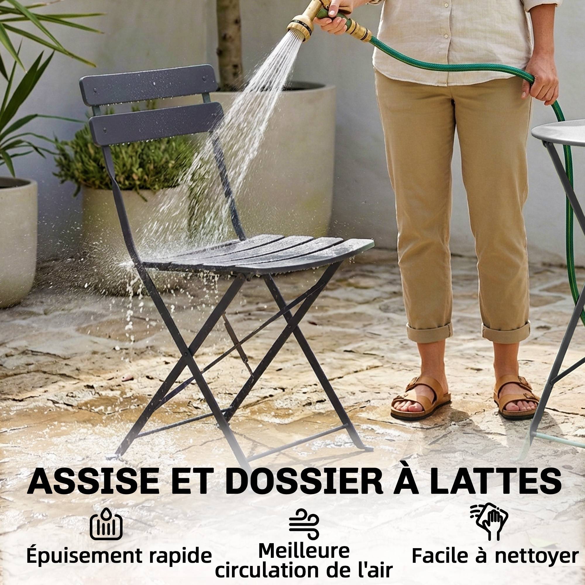 ComfortXL - Petit ensemble bistrot pliant métal jardin 2 chaises et table ronde 58cm noir - ComfortXL Outdoor Living - Image 9