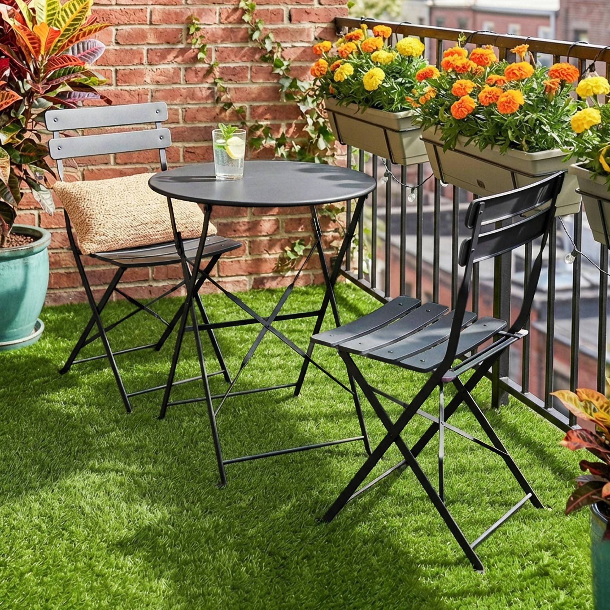 ComfortXL - Petit ensemble bistrot pliant métal jardin 2 chaises et table ronde 58cm noir - ComfortXL Outdoor Living - Image 4