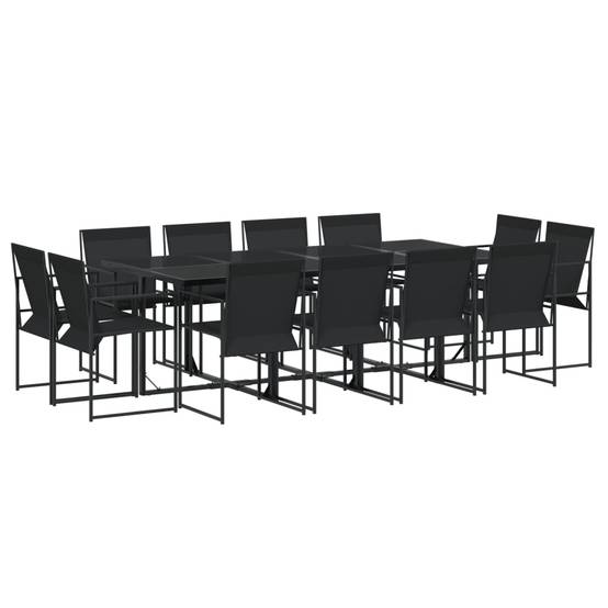 Table et Chaises de Jardin 12 Places en Textilène, Ensemble Encastrable Noir avec Table en Verre 220cm – ComfortXL Outdoor Living - Image 2