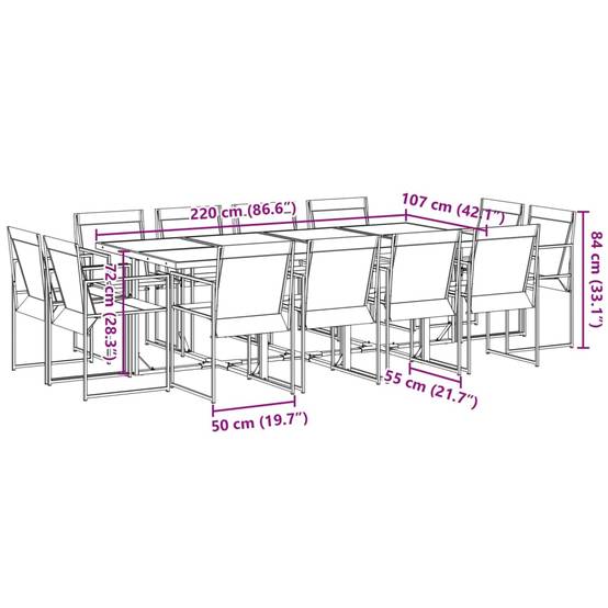 Table et Chaises de Jardin 12 Places en Textilène, Ensemble Encastrable Noir avec Table en Verre 220cm – ComfortXL Outdoor Living - Image 8