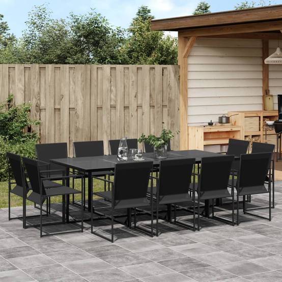 Table et Chaises de Jardin 12 Places en Textilène, Ensemble Encastrable Noir avec Table en Verre 220cm – ComfortXL Outdoor Living - Image 1