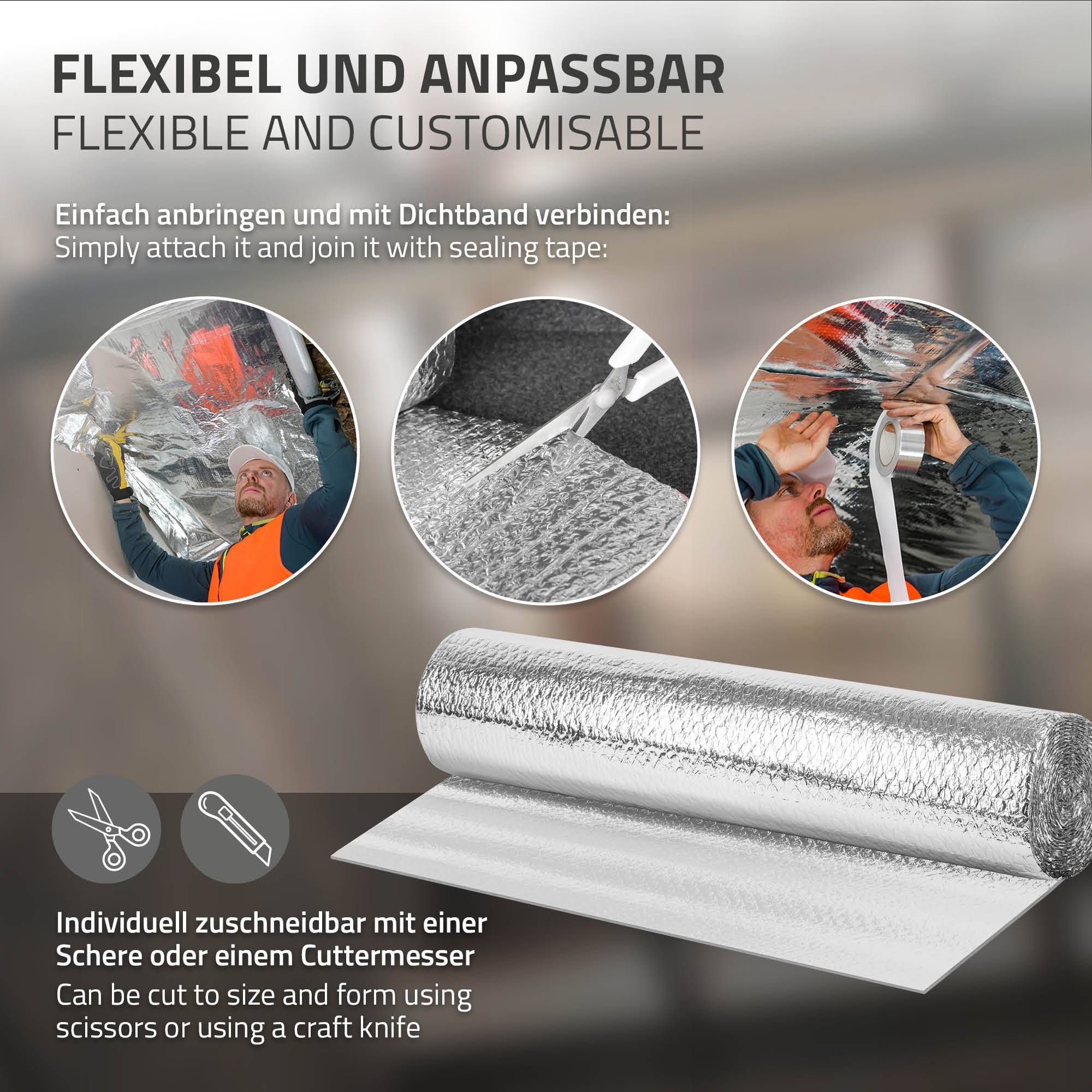 Ecd-Germany - Isolant thermique en aluminium à bulles, 1 x 15 m, film double face 6 mm, protection anti-froid et chaleur, découpable, pour fenêtres murs tuyaux sols - Image 5