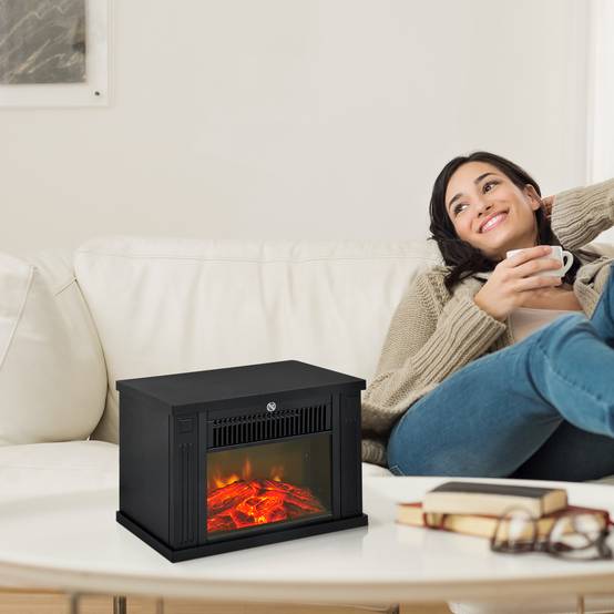 Cheminée électrique avec chauffage, cheminée électrique avec effet flamme LED, cheminée décorative 600/1200 W, poêle-cheminée électrique, noir - Image 4