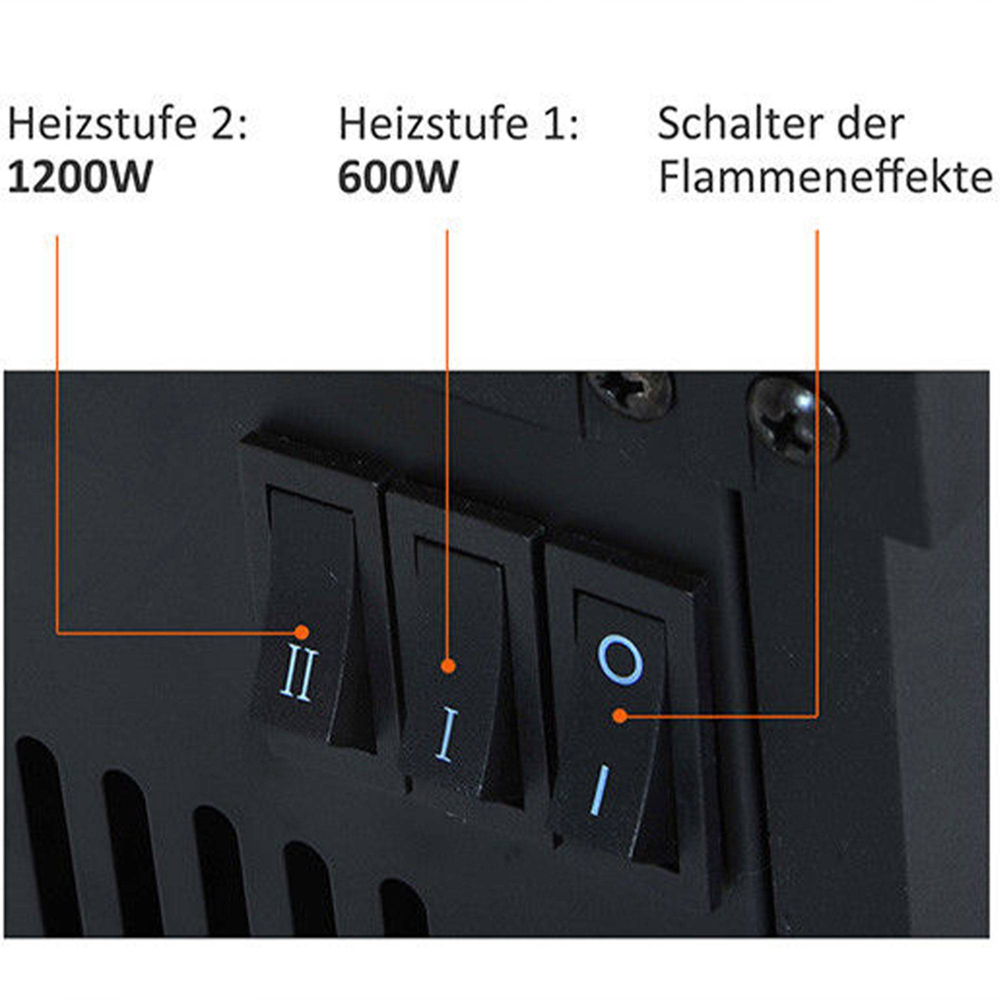Cheminée électrique avec chauffage, cheminée électrique avec effet flamme LED, cheminée décorative 600/1200 W, poêle-cheminée électrique, noir - Image 7