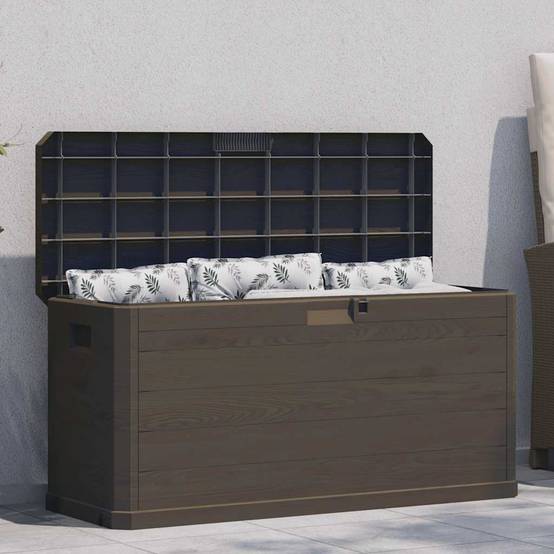 Coffre de Jardin Plastique Aspect Bois Résistant aux Intempéries 280L Marron 117x45x56 cm – ComfortXL Outdoor Living - Image 1